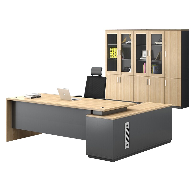 星岛办公家具老板桌大班台简约现代单人办公桌总裁桌主管经理桌员工桌1.4米老板四门书柜椅子组合