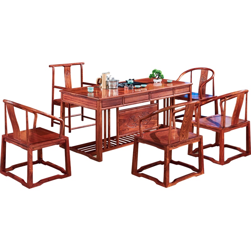 周家庄红木家具非洲花梨（学名：刺猬紫檀）茶桌 实木茶几 茶台茶艺 桌中式功夫富贵茶桌椅组合 单桌
