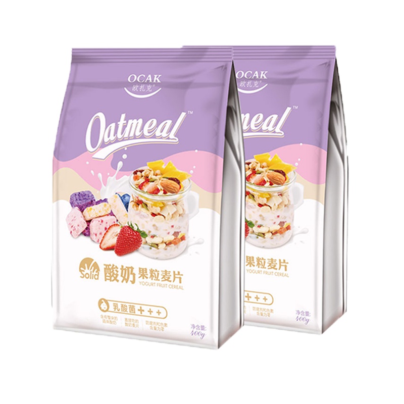 欧扎克 即食脆麦 营养早餐 水果坚果酸奶果粒麦片 每日零食 冲饮 干吃 代餐燕麦片 酸奶果粒麦片400g*2