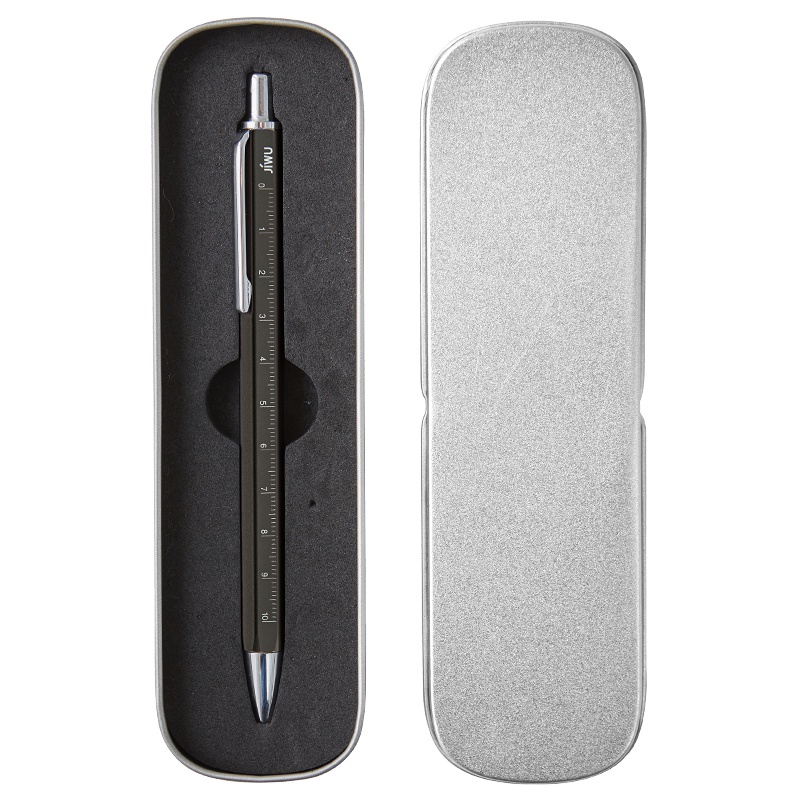 苏宁极物全金属按动中性笔 商务会议礼品笔 多功能刻度尺中性笔 0.5mm黑色学习办公用品签字笔水笔