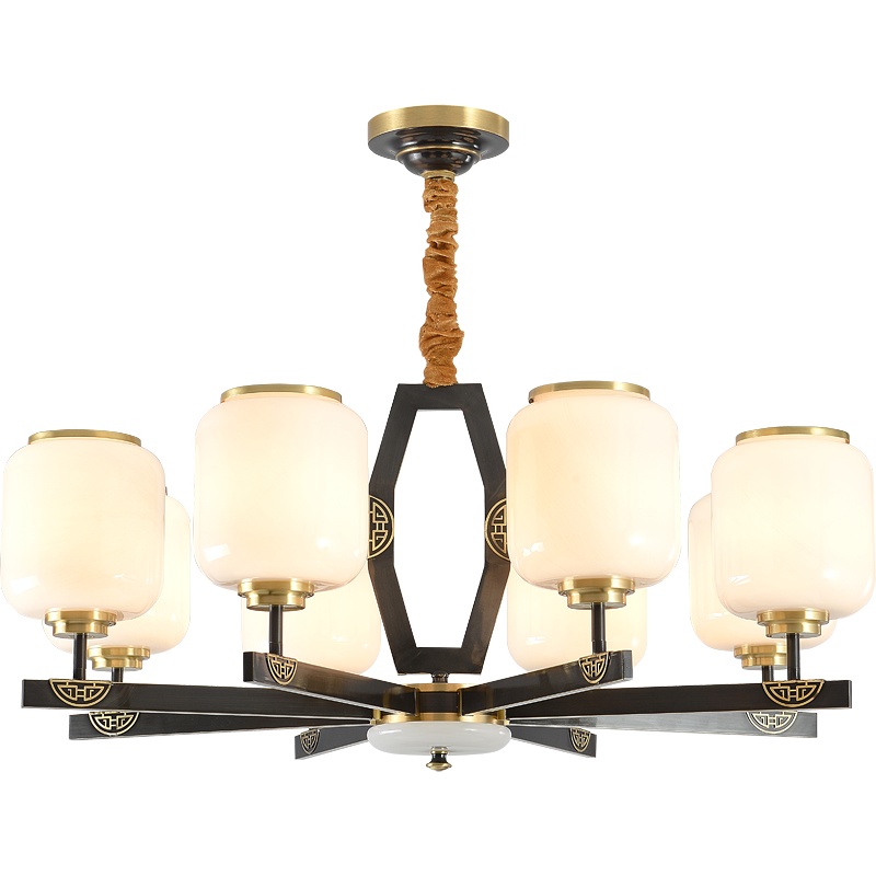 觅物 新中式全铜吊灯客厅吊灯新中式餐厅吊灯全铜系列中国风卧室餐厅书房茶楼酒店别墅吊灯大气玻璃吊灯灯饰