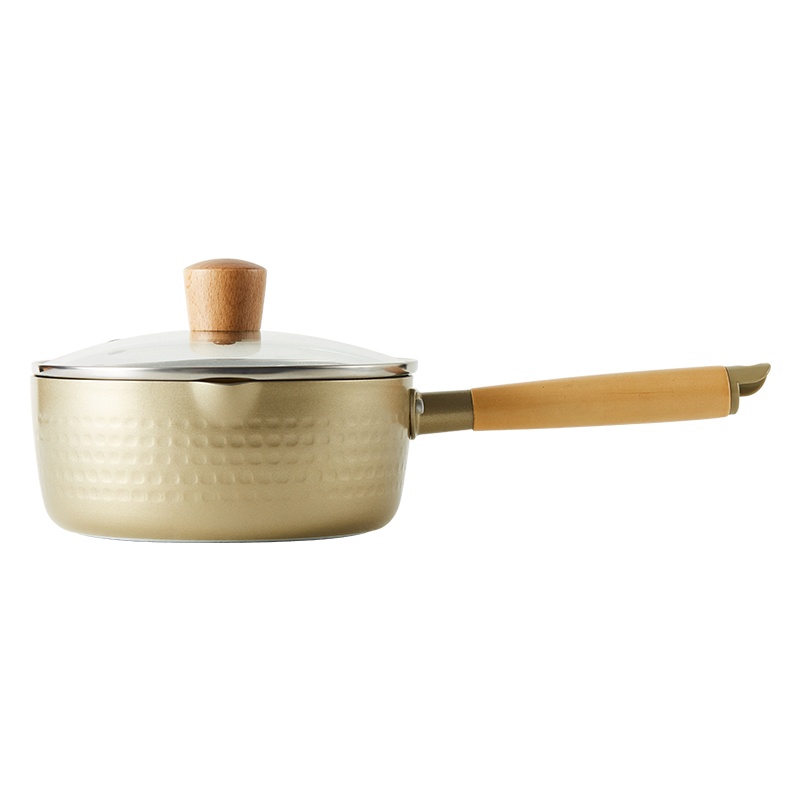 红厨日式雪平锅雪花锅家用泡面锅不粘锅小奶锅热牛奶锅小锅子日本 20cm金色不粘雪平锅(带盖)+蒸格