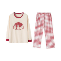 乌拉拉公主棉质双面素色长袖女套装家居服W83K7292