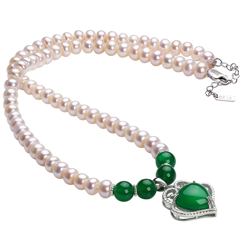 佰色传情BRIR珍珠项链女淡水纯银吊坠玉髓玛瑙款母亲节妈妈