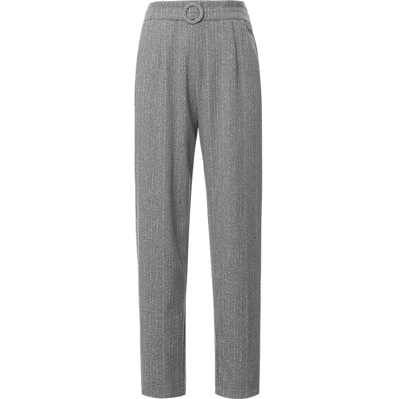 欧昵雪高腰人字纹直筒显瘦哈伦裤女复古小脚九分裤