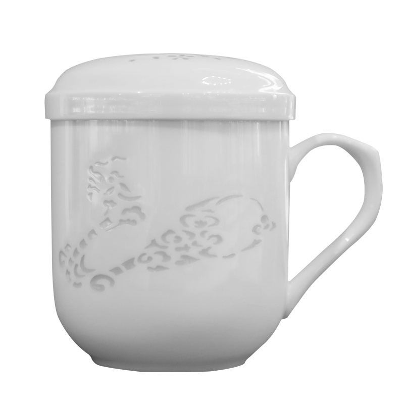 定制马克杯子带盖茶杯水杯办公杯套装家用景德镇生肖瓷器过滤泡茶大号生肖杯龙