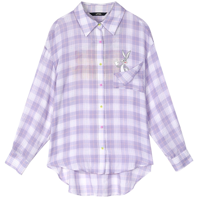 【兔八哥联名】妖精的口袋薄款衬衫外套女2020夏新款韩版格子衬衣