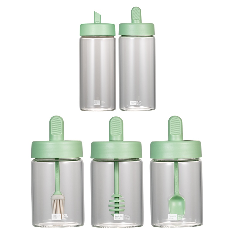 炊大皇圆形玻璃调味罐4件套装厨房用品勺子瓶油刷瓶蜂蜜瓶玻璃油瓶ZQSZH