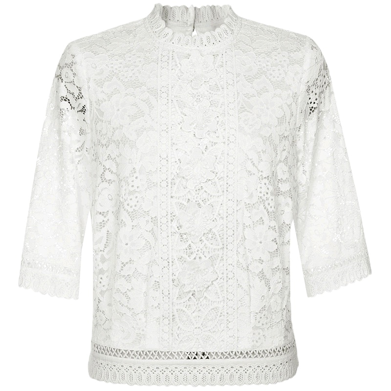 秋水伊人2019春装新品五分袖镂空衬衫蕾丝衫女FR26