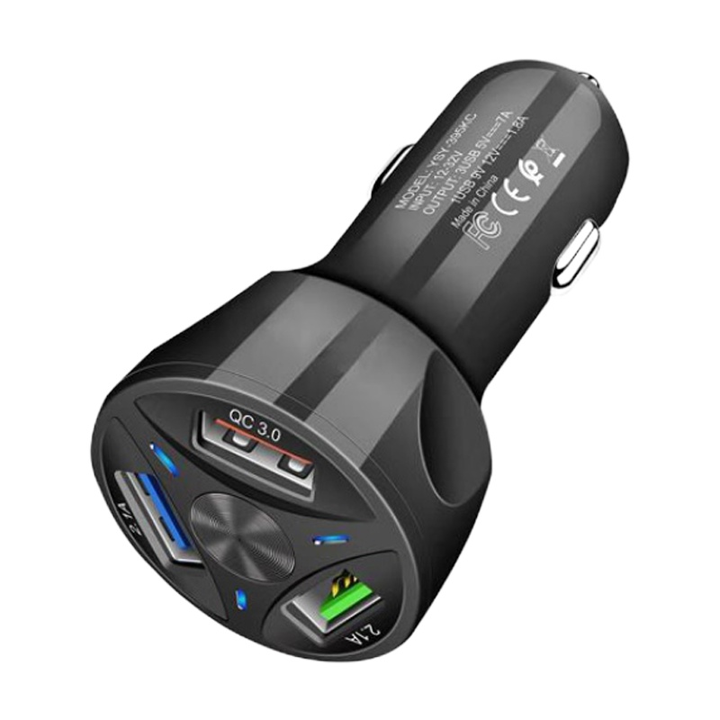车载充电器24v车用手机充电器汽车usb充电插座点烟器一拖三多功能 QC3.0三接口快充/黑