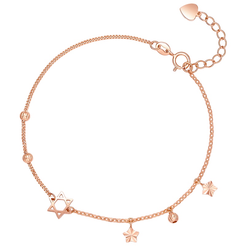 周六福18K金手链女多彩正品AU750玫瑰金彩金时尚星星手链细链素链KI075677