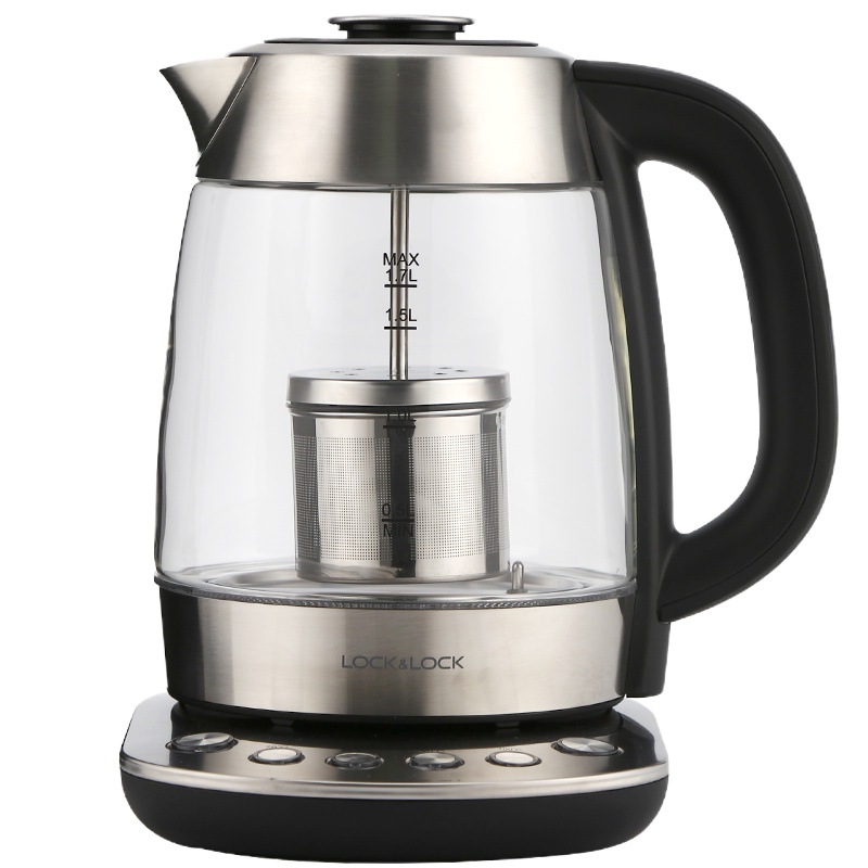 乐扣乐扣(LOCK&LOCK)电热水壶 高硼硅玻璃 蓝光烧水 静音防干烧 不锈钢可升降茶网 1.7L大容量