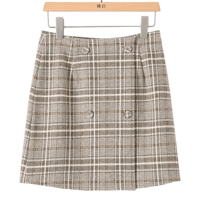 晚白2020冬季新品简约通勤高腰格子小香风半裙小A短裙半身裙女