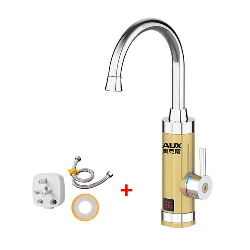 奥克斯(AUX)电热水龙头温度数显下进水冷热两用 速热快加热自来水过水热小厨房宝即热式 SAX3香槟金