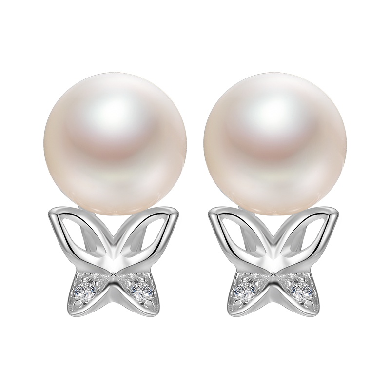 京润珍珠 秋恋 6-7mm近圆形 S925银镶白色淡水珍珠耳钉 珠宝送女友 珠宝宠自己送妈妈