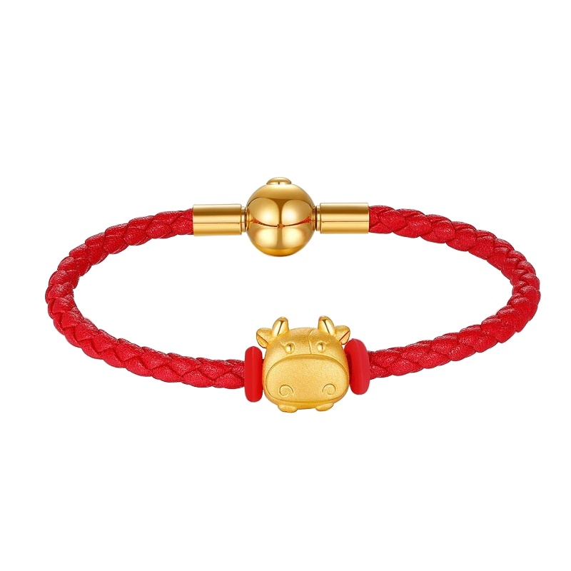 周贝贝珠宝 黄金3D硬金 生肖牛手绳 宝宝款转运珠金饰 ZHJS0014