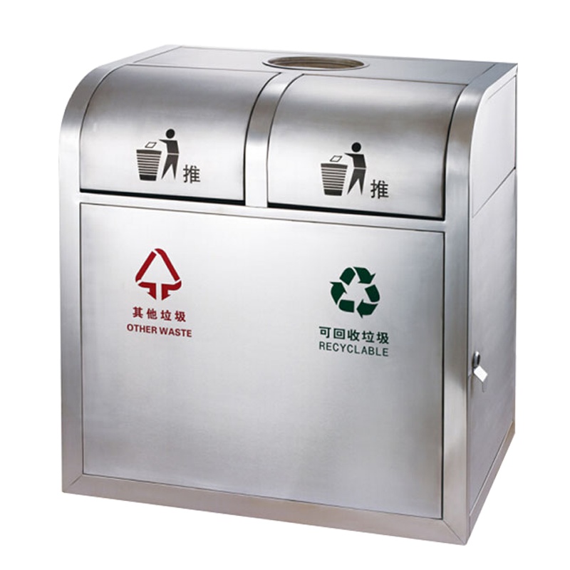 冰禹 BY-758 户外垃圾桶不锈钢果皮箱 分类 环保双筒 不锈钢垃圾桶 环卫垃圾箱