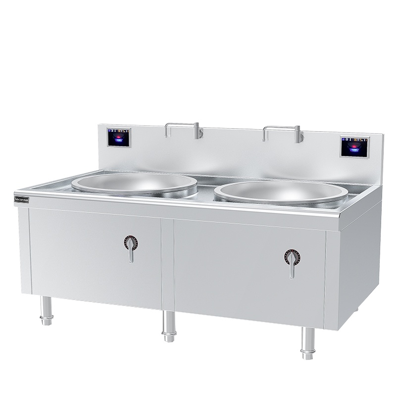 乐创(lecon)商用双头大锅灶 锅径800 20KW*2大功率电磁灶 304不锈钢工程款 LC-J-SC800S20