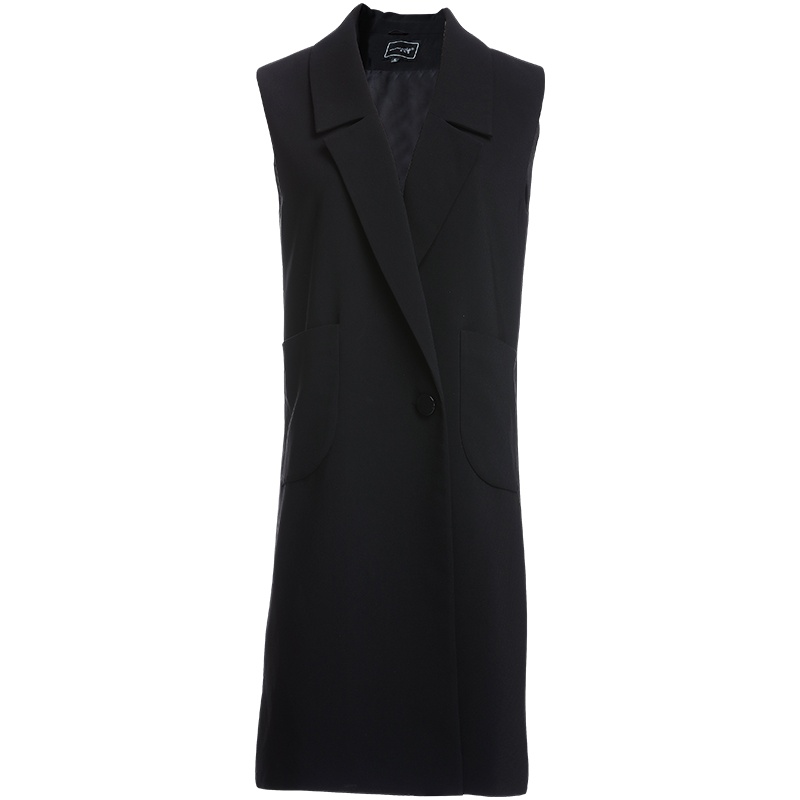 欧昵雪休闲翻领无袖背心马夹中长款外套女西装马甲