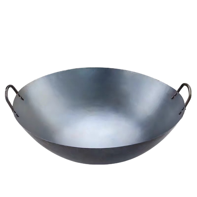 双耳生铁炒锅铸铁锅不沾锅无涂层圆尖底燃气家用大铁锅60cm