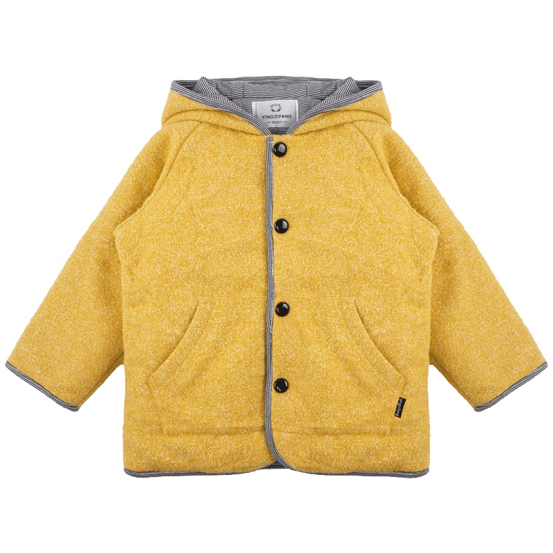 婴姿坊正品男童夹棉加厚连帽外套男宝宝单排扣长袖上衣冬季