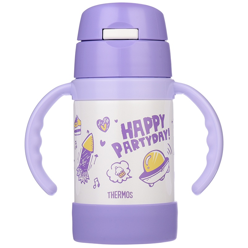 膳魔师（THERMOS）保温杯FEC-280S火箭紫色PP儿童吸管杯保温杯轻巧便携自带把手280ML