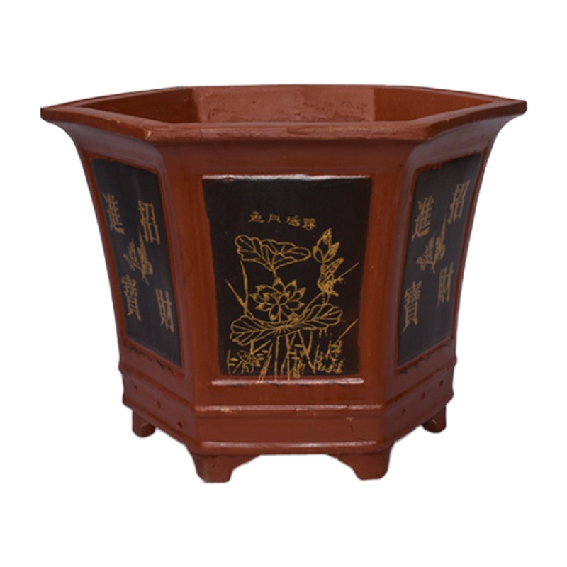 紫砂花盆大号 古达院盆景铁树花盆阳台种树盆栽陶瓷花盆 黑六角01 大