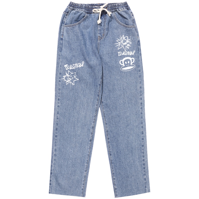 大嘴猴春秋季新款长裤女牛仔裤宽松韩版阔腿裤洋气 S 牛仔蓝