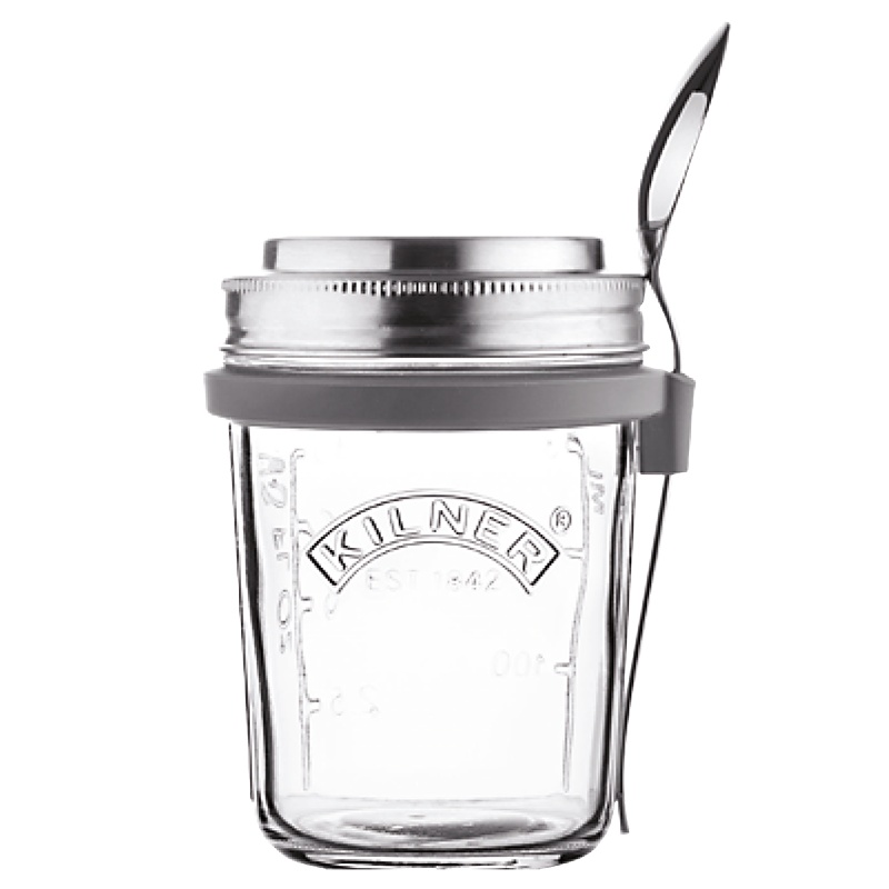 英国Kilner密封罐玻璃食物罐子早餐杯牛奶隔夜燕麦杯带盖配勺子350ml