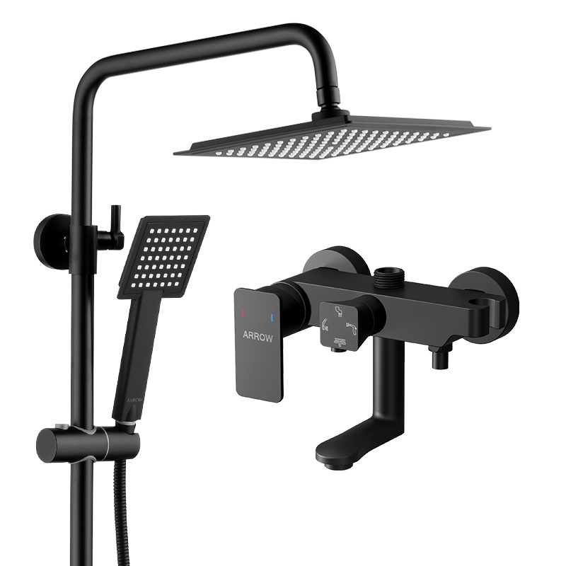 箭牌（ARROW）淋浴花洒套装 黑色增压淋浴花洒淋浴器喷头精铜龙头沐浴莲蓬头淋浴器 多功能出水