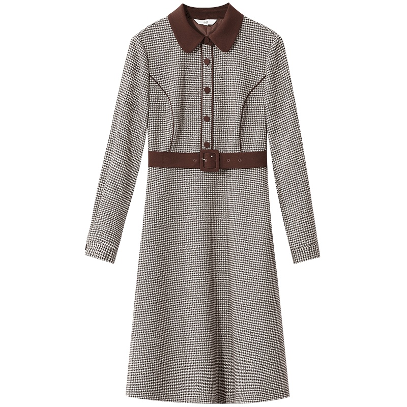 OSA复古高端轻奢连衣裙女秋冬季2021年新款中长款收腰显瘦a字裙子