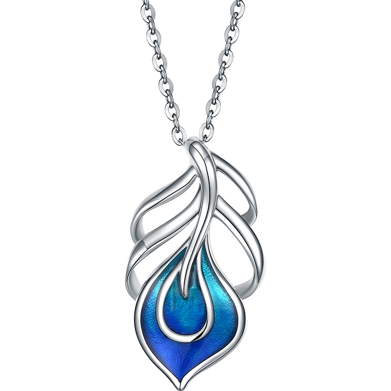 周大生铂金吊坠女Pt950白金珐琅羽毛系列吊坠可配项链锁骨链挂坠