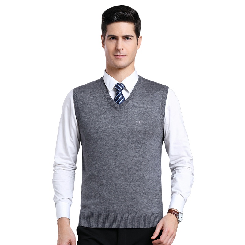恒源祥男士羊毛马甲秋冬V领男针织羊毛套头坎肩打底背心马甲