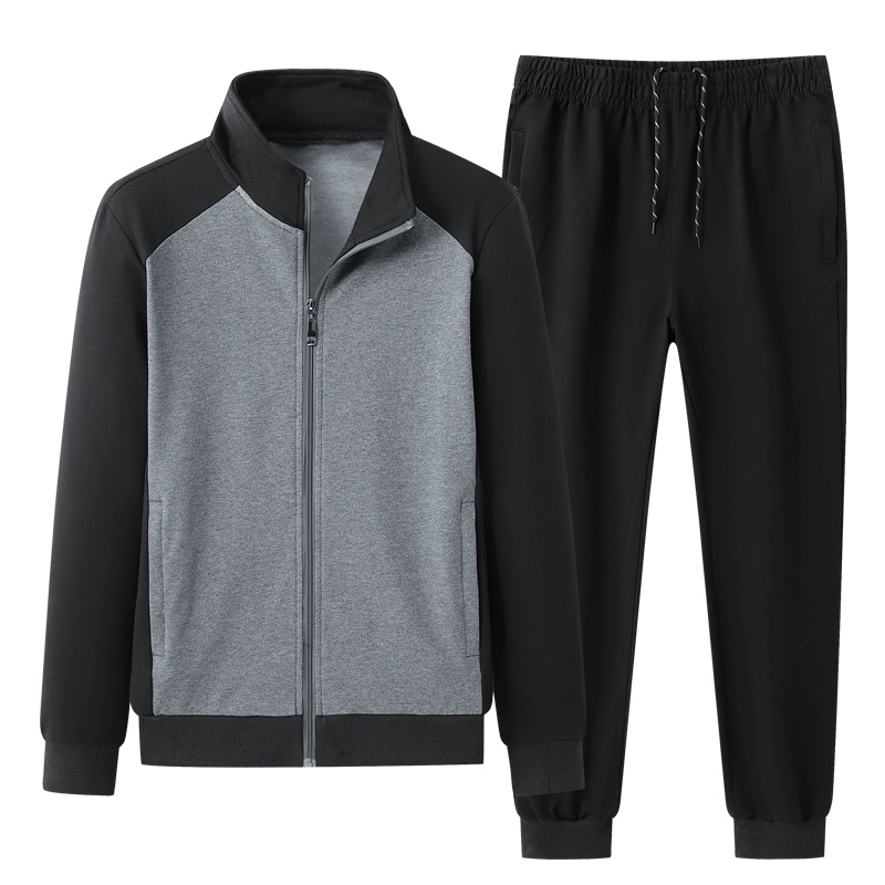 YIBULUOTUO套装2021新款秋季纯棉男士休闲立领运动套装开衫拉链运动两件套
