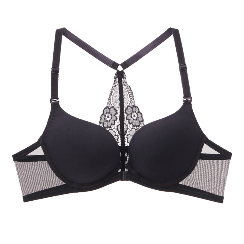 都市丽人简约光面T型前扣美背3/4杯蕾丝聚拢女士文胸内衣胸罩1B9100
