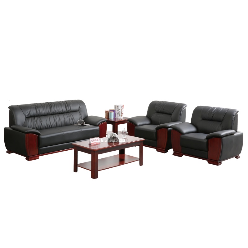 [红心家居]现代中式真皮沙发茶几组合皮艺沙发三人位客厅家用沙发