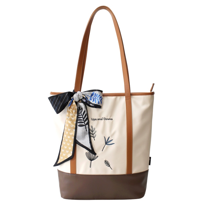 花间公主浮沉新款春季刺绣丝巾尼龙防水帆布包包女大容量文艺单肩托特包