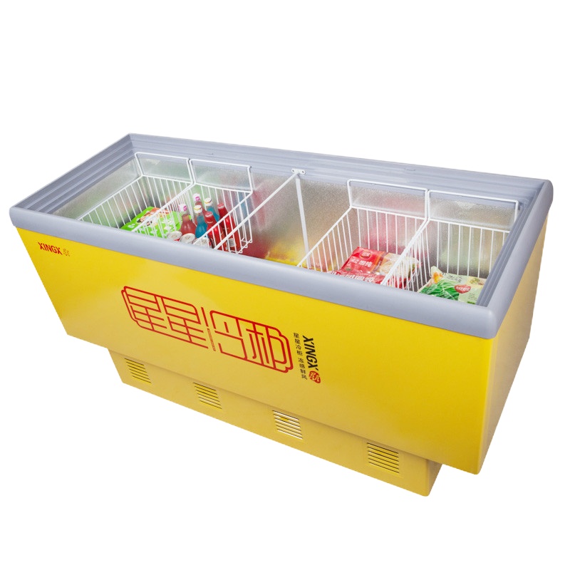 云南星星(XINGX)SD-436BP 436升商用岛柜 单温冷藏冷冻转换 商用展示柜 冷柜卧式双门冰柜 顶开式 黄色