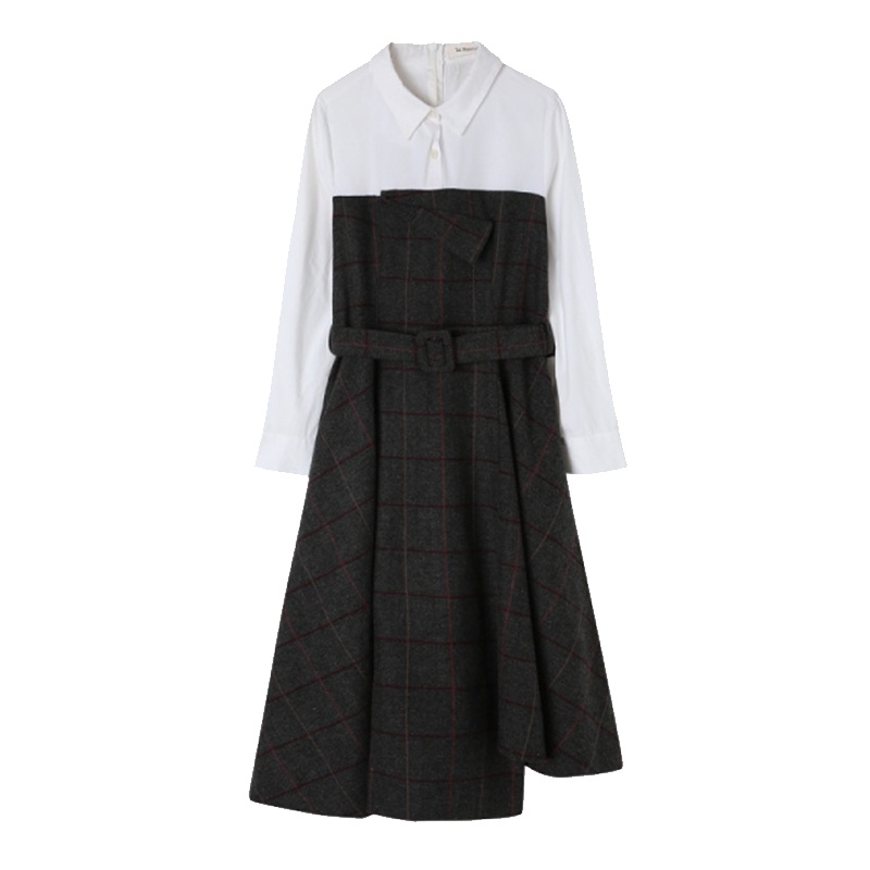 拉夏贝尔旗下拉贝缇秋长袖连衣裙收腰格子裙子修身时尚长袖连衣裙60300729