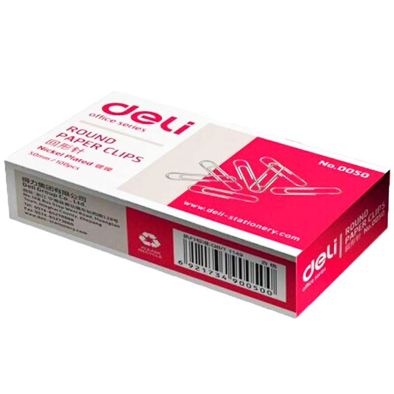 得力(deli)0050回形针 镀镍加厚 100枚/盒 单盒装
