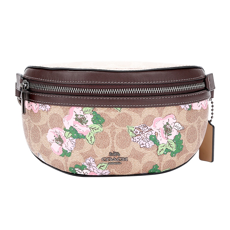 蔻驰 COACH 奢侈品 女士专柜款人造革配皮斜挎包腰包卡其印花 89300 V5PTQ