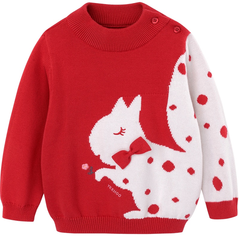 英氏童装儿童毛衣女宝宝毛织圆领套头上衣YRMEJ30396A01