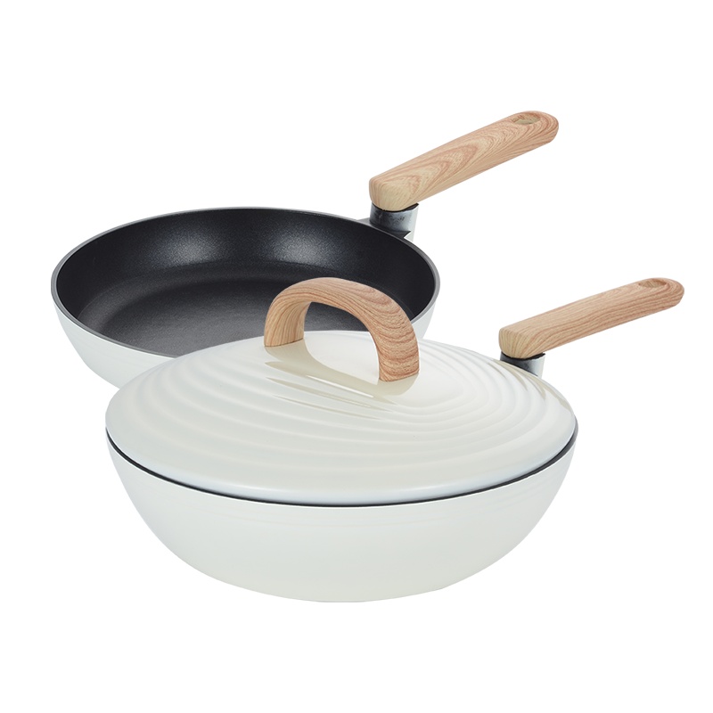 炊大皇(COOKER KING)年轮系列两件套装锅 炒锅煎锅 米白色