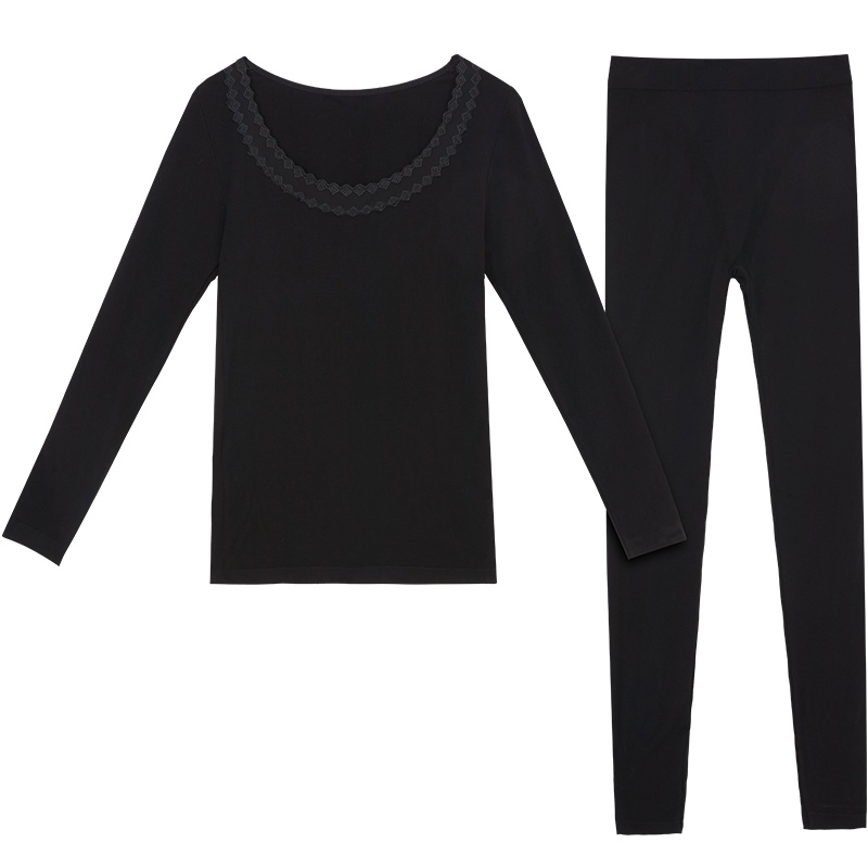 爱帝18新品秋冬女士秋衣秋裤蕾丝花边圆领美体基础防寒保暖打底内衣套装