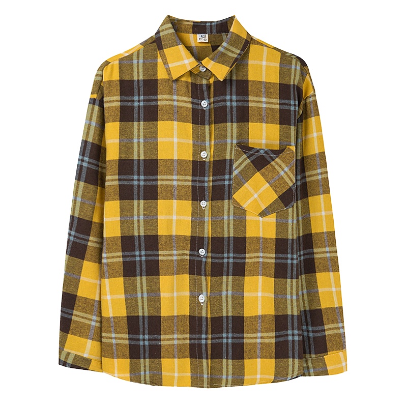 恒源祥女士衬衫2021新款衬衫女长袖外穿百搭拼色格子韩版衬衣女