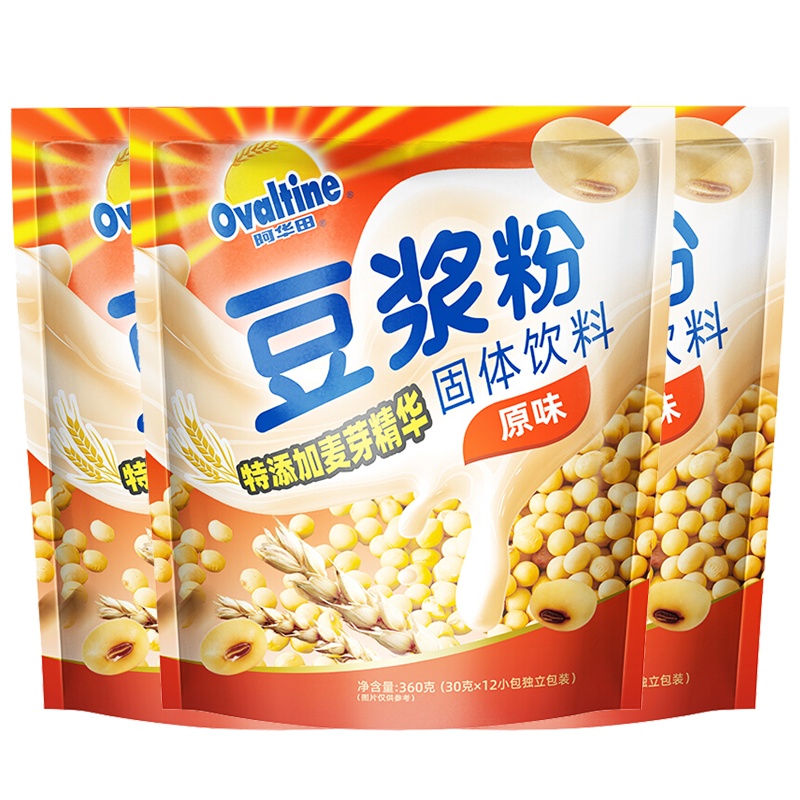阿华田(Ovaltine)早餐速溶香浓 原味非转基因 速溶豆浆粉360g(内含12小包) * 3袋装
