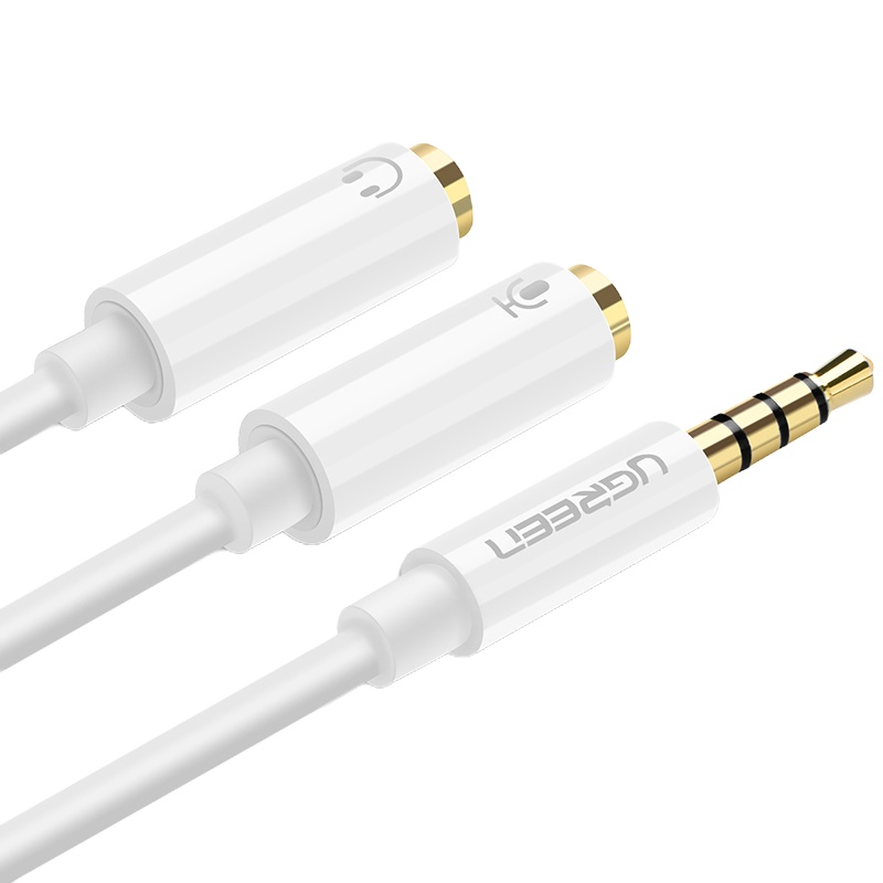 绿联(Ugreen)耳机麦克风一分二转接线 3.5mm音频线手机耳机二合一转换器分线器白10789
