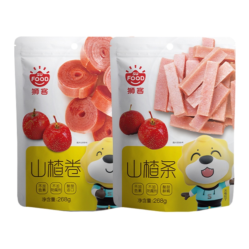 狮客[苏宁自主品牌][两包装]山楂条+山楂卷 268g*2 休闲零食果干蜜饯消食开胃果脯山楂制品