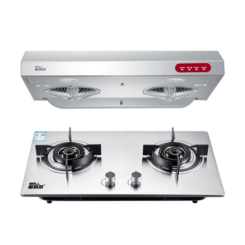 爱贝尔(IBELL)油烟机燃气灶套装 薄款脱排老式抽油烟机 顶吸式家用吸油烟机 煤气炉嵌入式 燃气灶 台式天然气