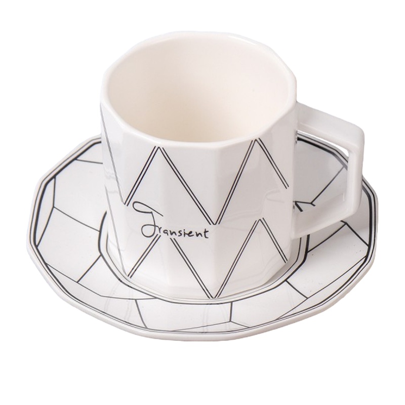 贝瑟斯 几何图案陶瓷杯简约喝水杯子带托盘咖啡杯陶瓷马克杯 波浪